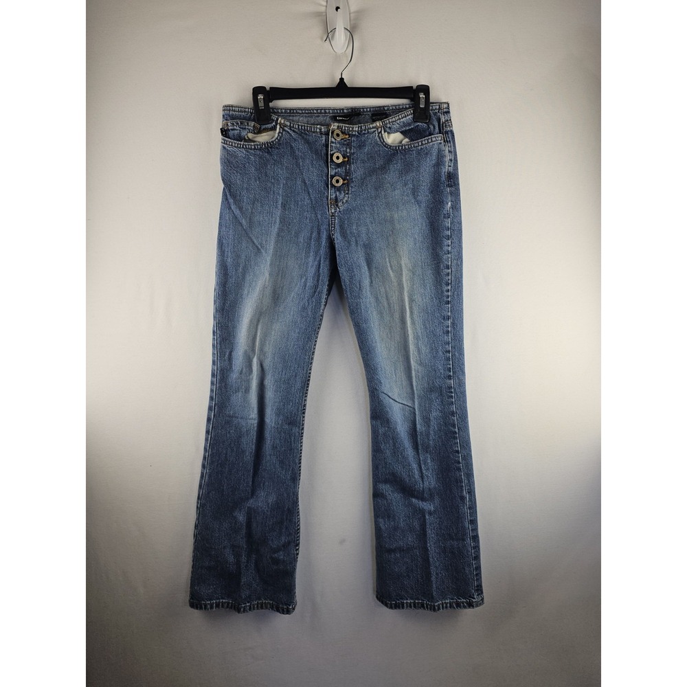 Vintage Express Blue Hipster‎ Flare Denim Button Fly Jeans Women's 5/6 S 30x28